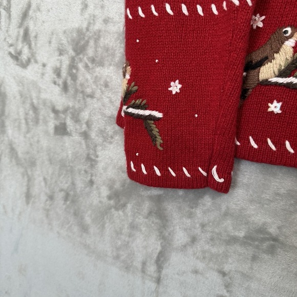 Christopher Banks Holiday Sweater Womens Size L Red Christmas Bird Embroidered - Picture 9 of 13